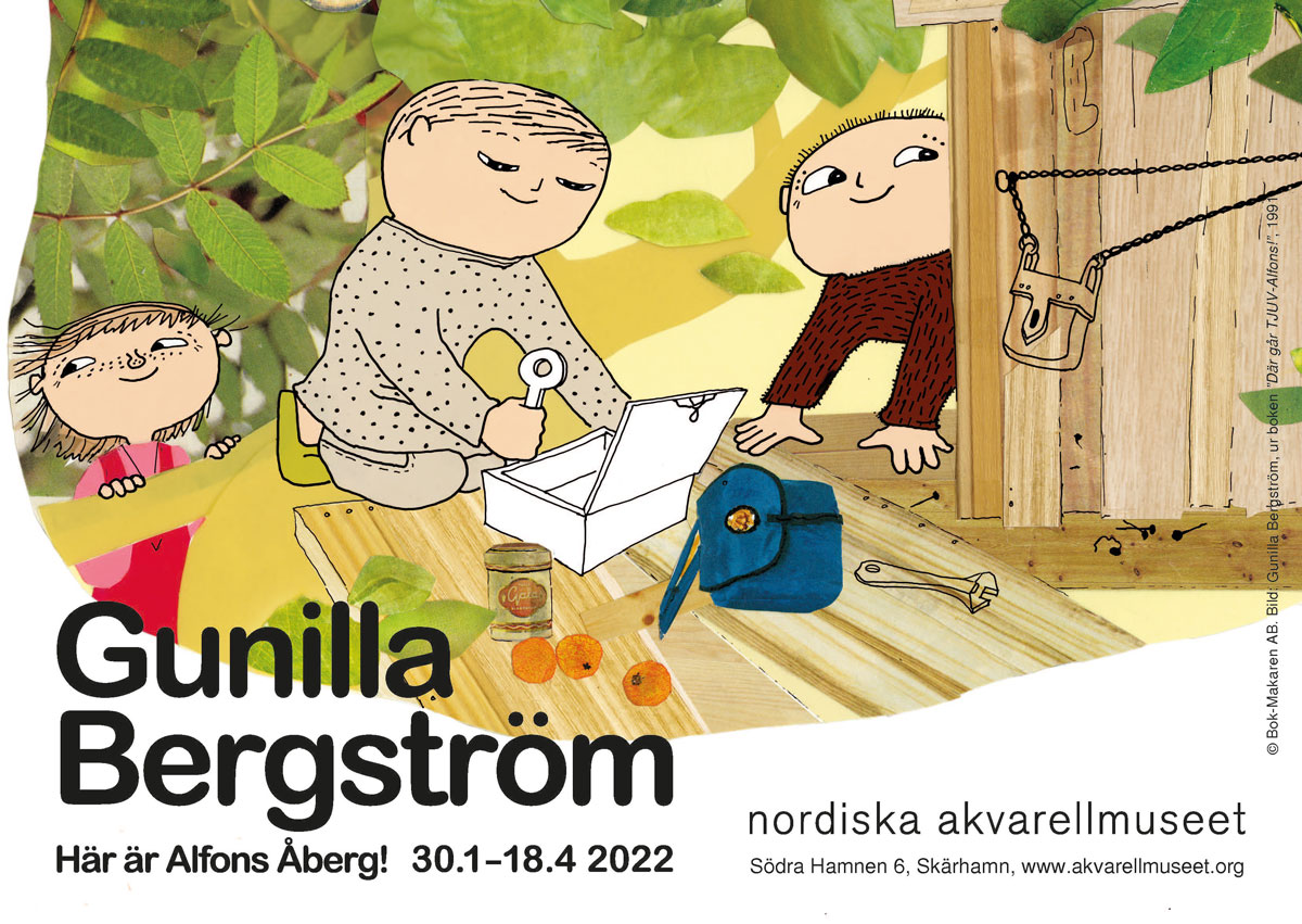 annons för utställning av här är Alfons Åberg på nordiska akvarellmuseet